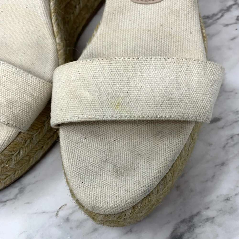 Stuart Weitzman Floria Cream Canvas Espadrille Wedges 8.5 Coastal Resortwear - Picture 9 of 16